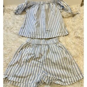 Cocodrillo Girls Summer Blue White Stripe Set Sz 11Y European 100% Cotton